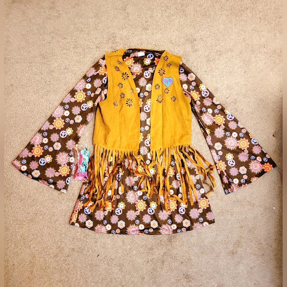 ✨️HALLOWEEN✨️ 4-pc Groovy 70s Hippie Minidress Costume